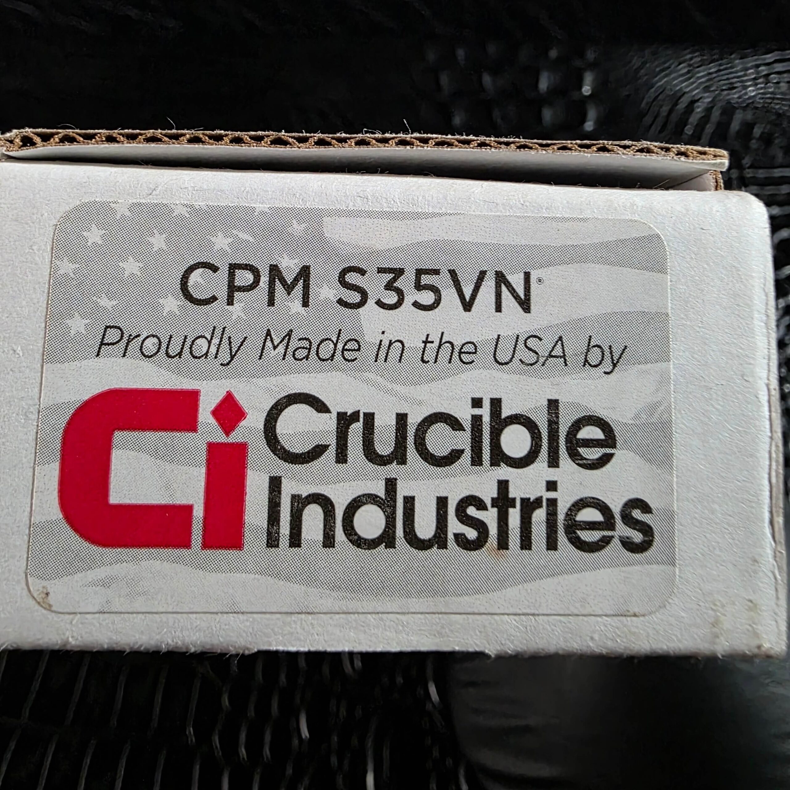 CPM S35VN Crucible Industries label on the original Chris Reeve Mnandi box