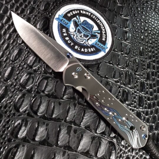 Chris Reeve Small Sebenza 21 CGG Seagrass open with anodized titanium handle and satin S35VN blade
