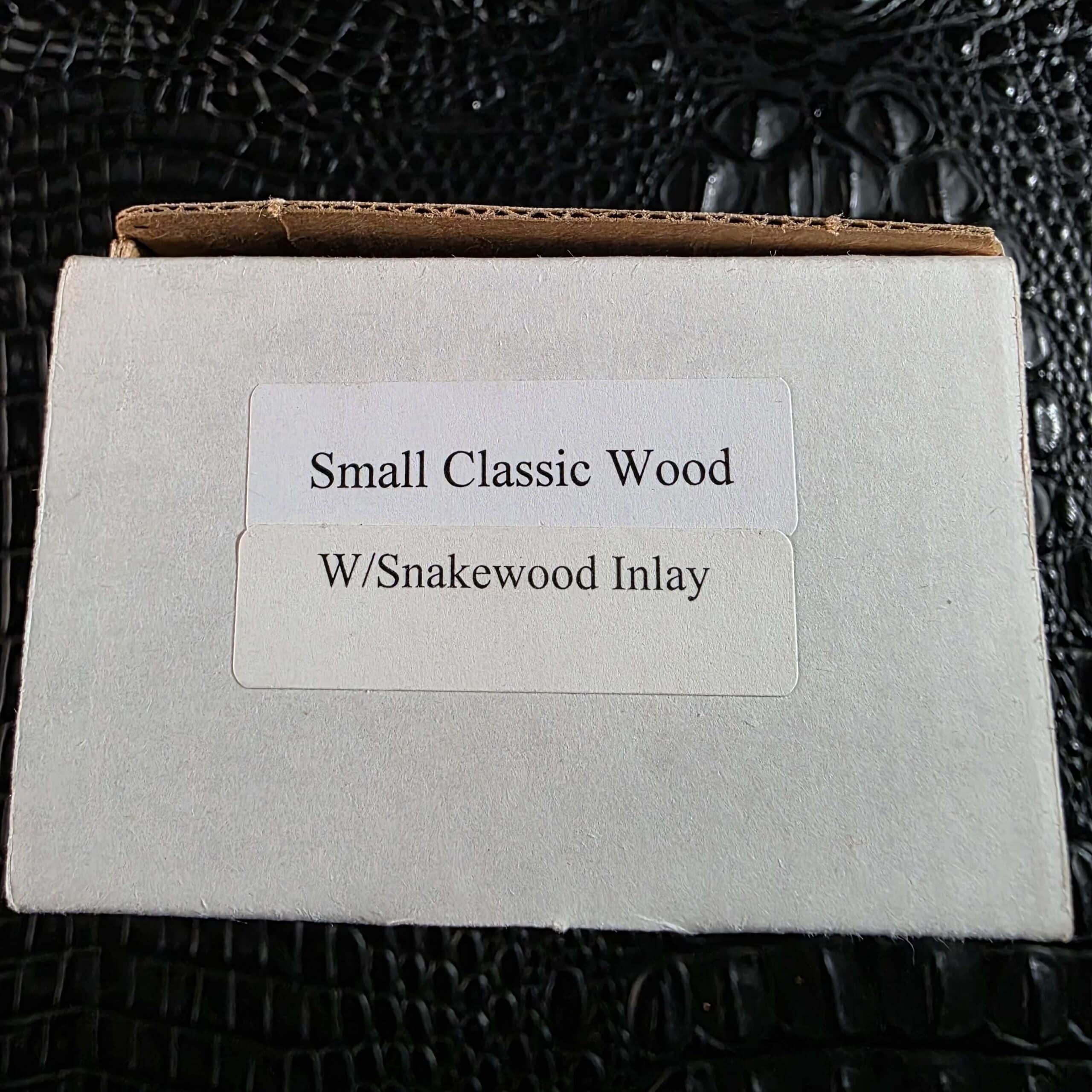 Chris Reeve box label reading Small Classic Wood with Snakewood Inlay