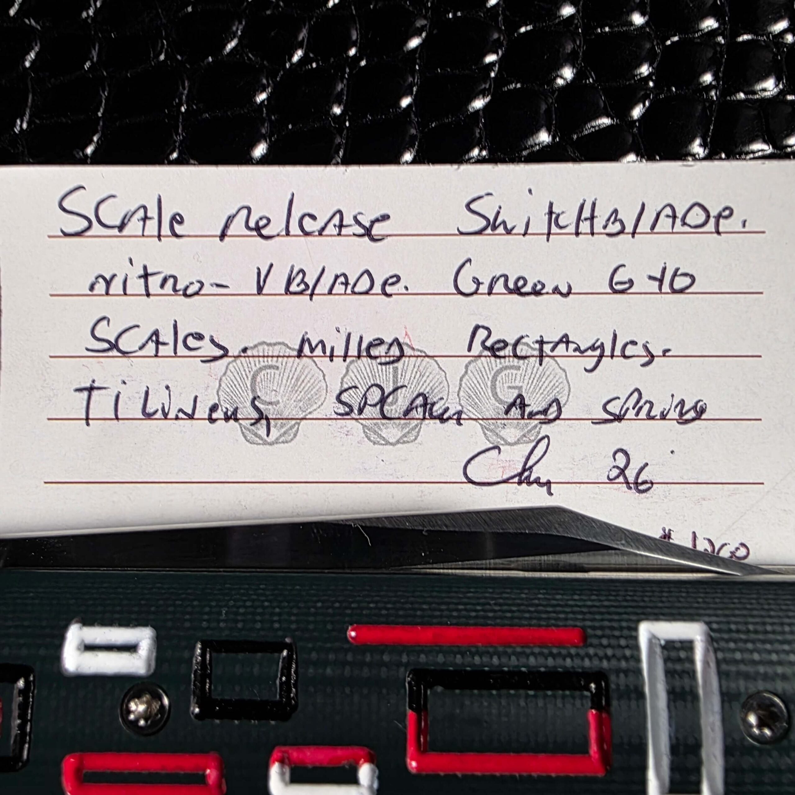 Handwritten signed Certificate of Authenticity for the Chuck Gedraitis Switch Army Switchblade