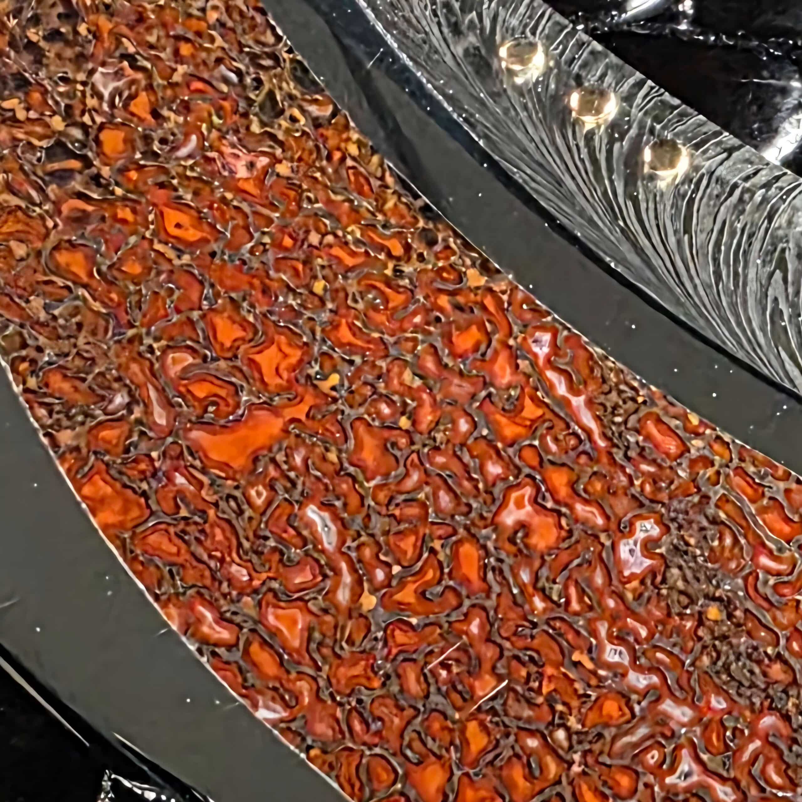 Macro of the fossilized cell structure in the red dinosaur bone from Escalante Utah