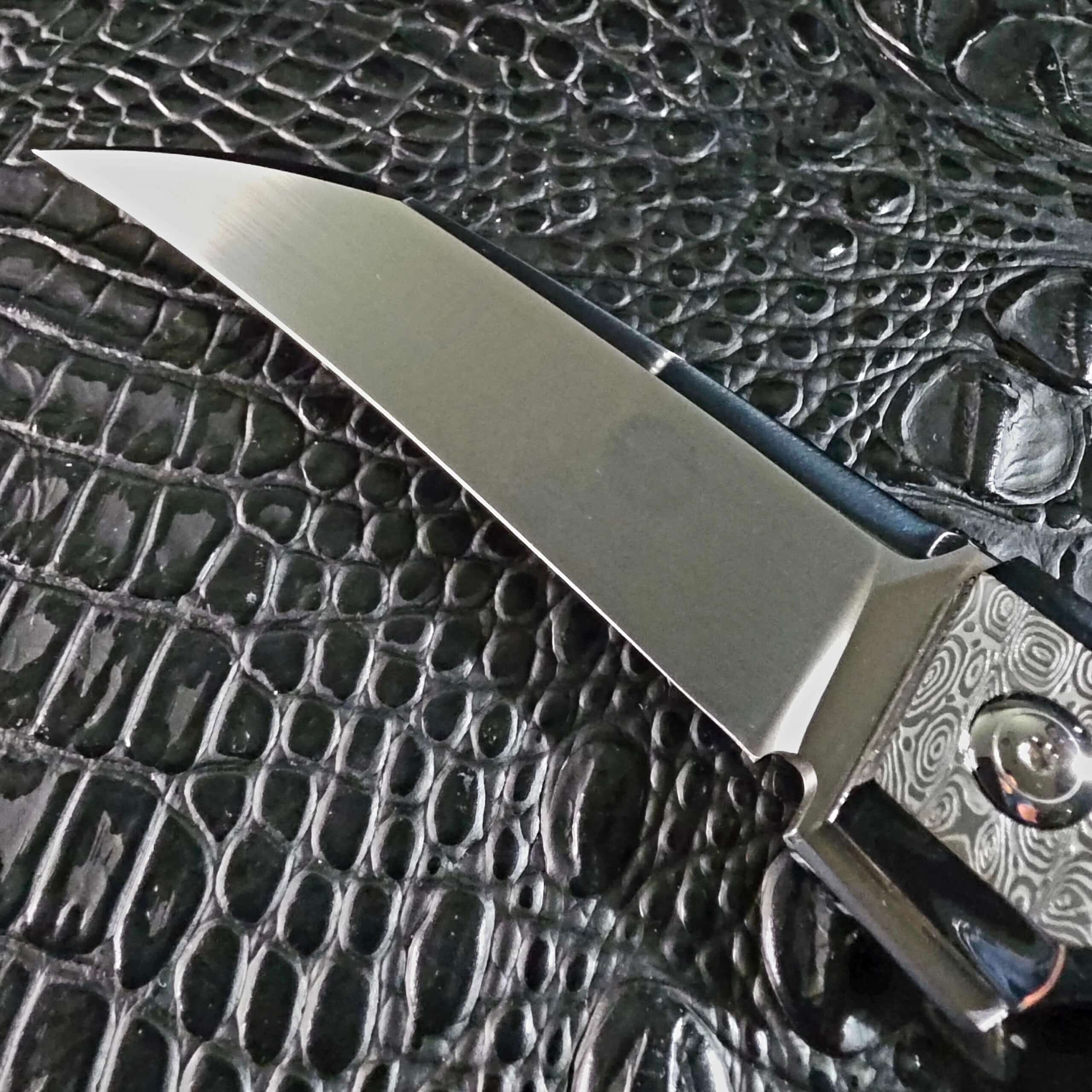 Blade profile of the Stefano Compostella StriaXL showing the long straight edge and gently upswept tip in Erasteel APZ10