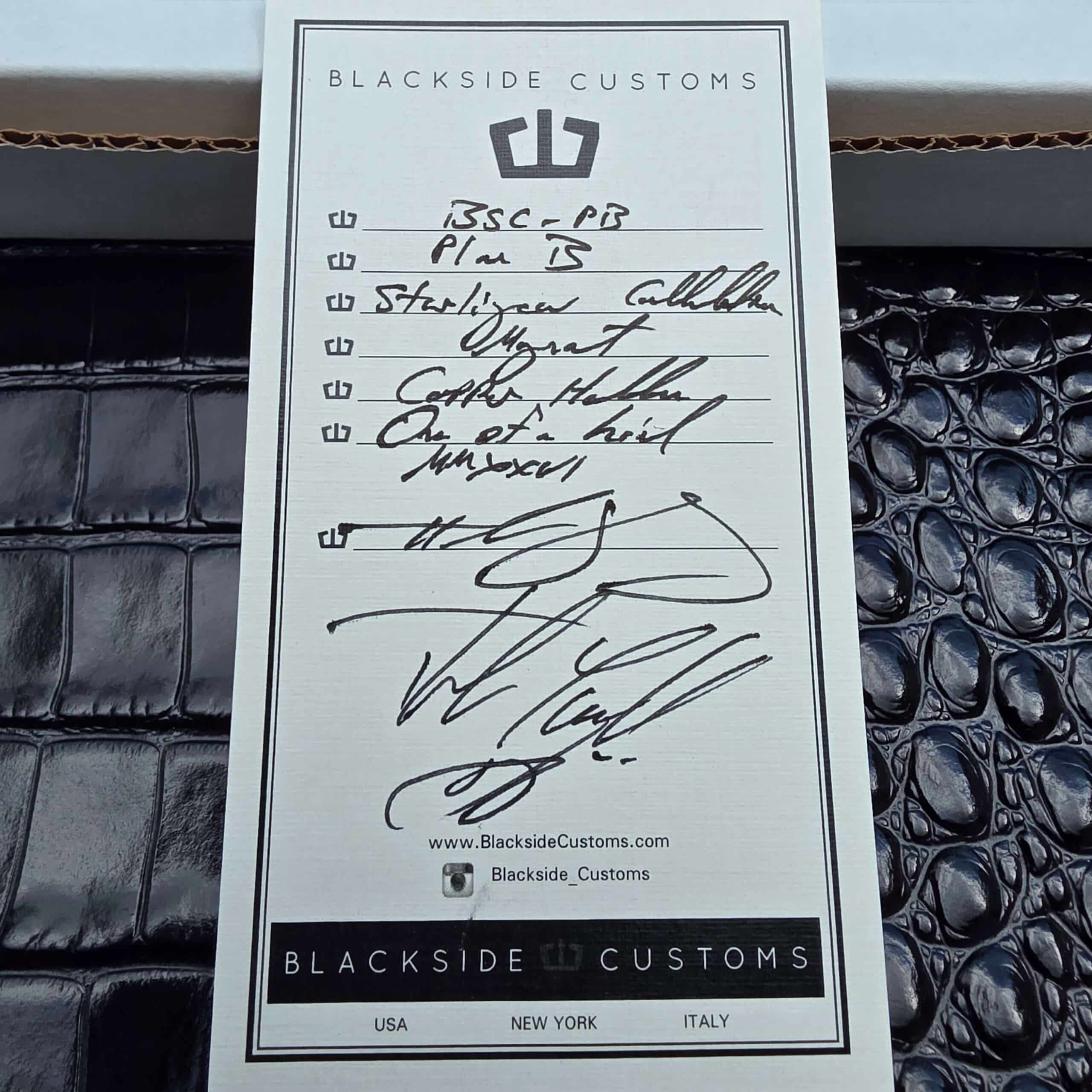Signed Blackside Customs certificate confirming the Plan B as a one of a kind Starlingear collaboration