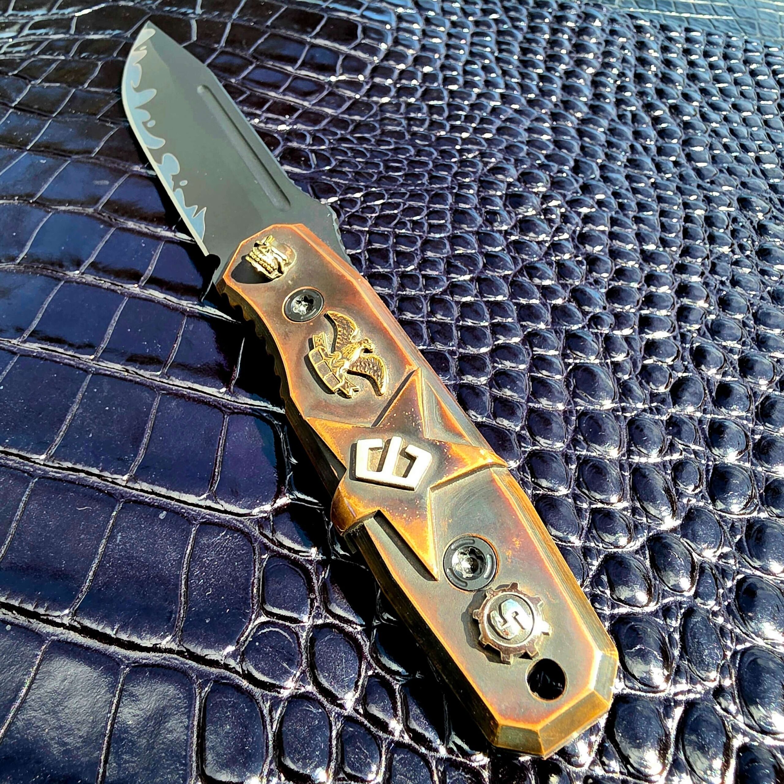 Blackside Customs Plan B at an angle showing the copper color shifting across the scale
