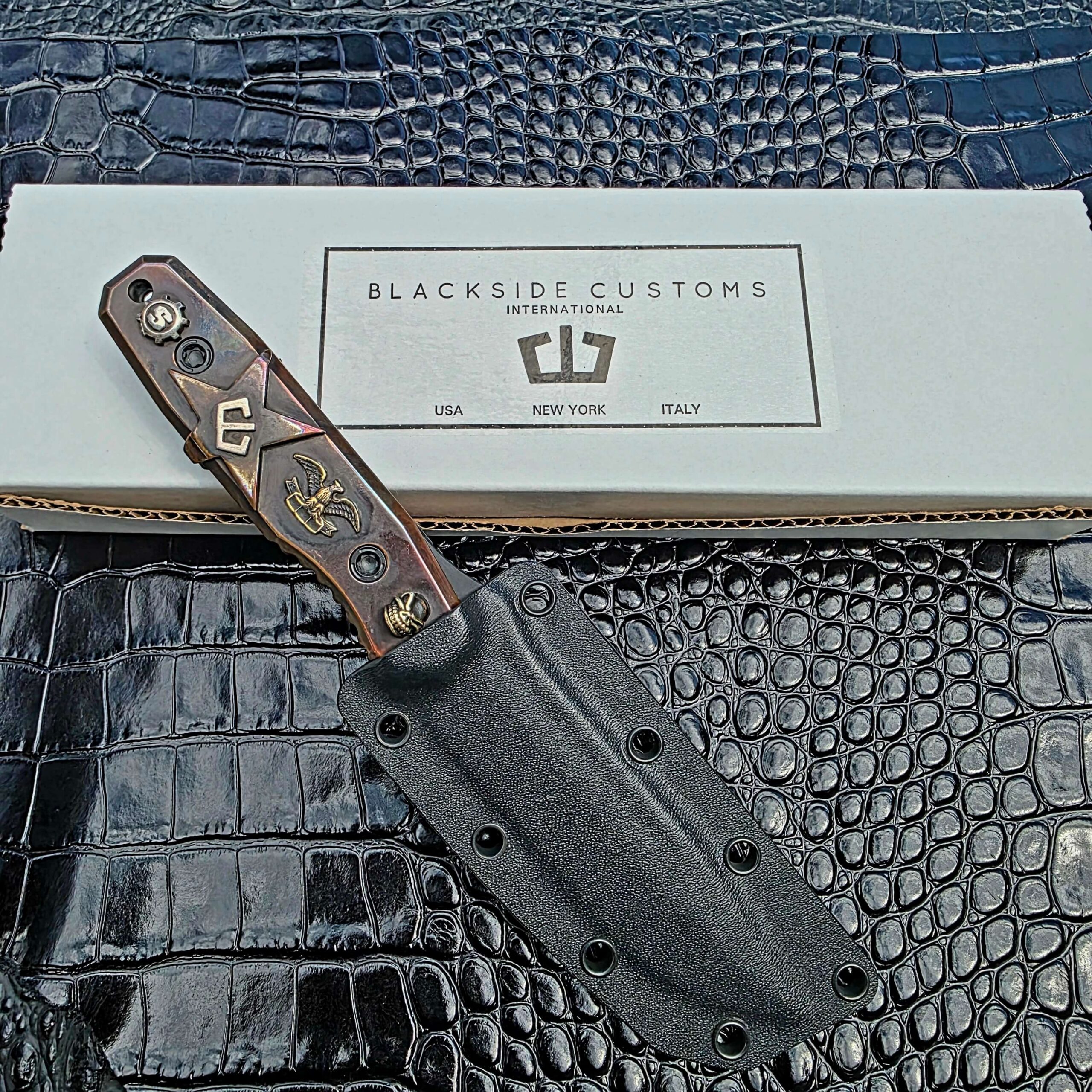 Kydex sheath and Blackside Customs slide box supplied with the Plan B