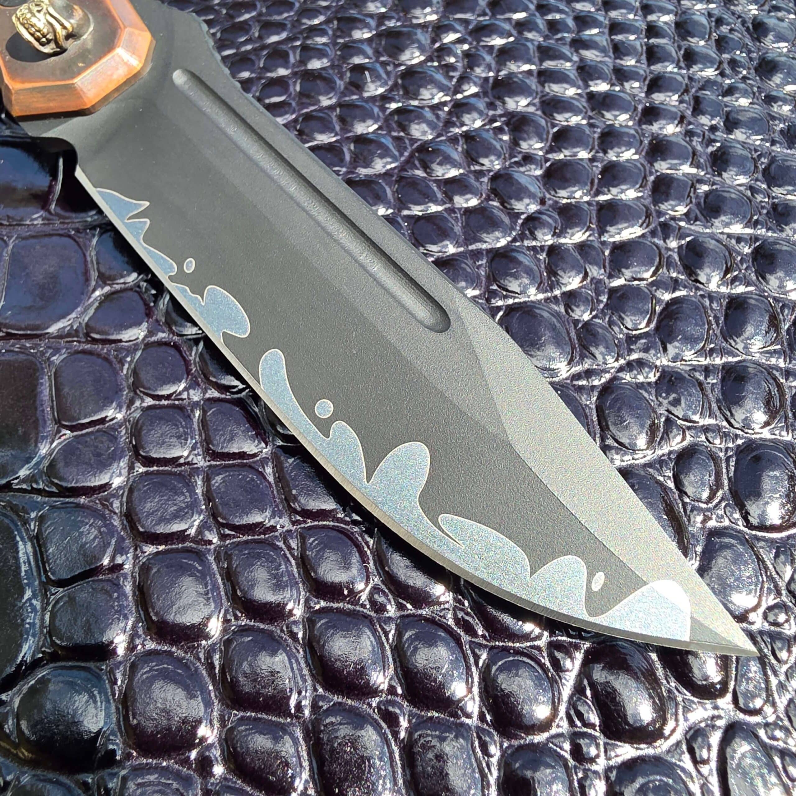 Suminagashi wave where the Sumi finish meets the lighter edge on the Blackside Customs Plan B