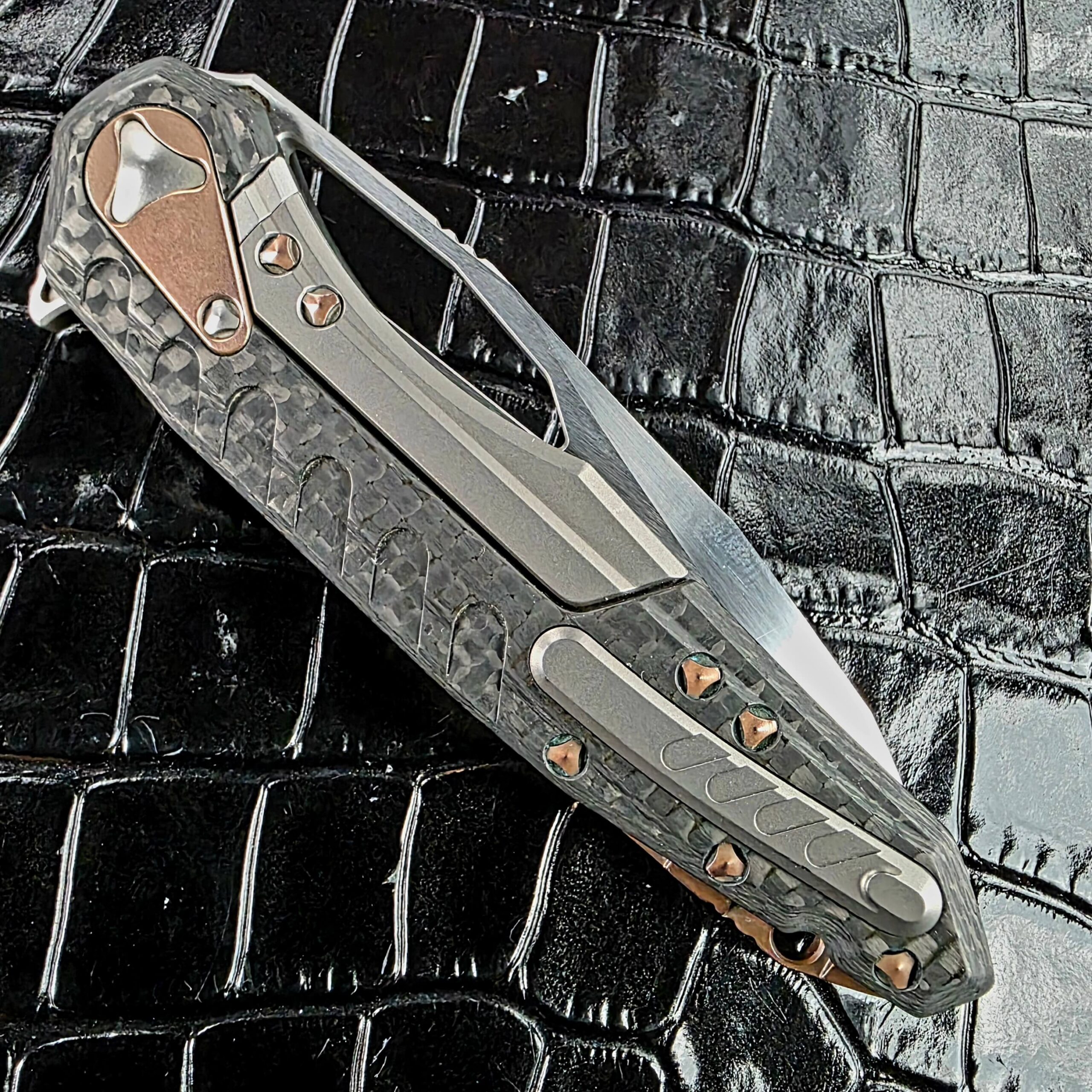 Marfione Custom Sigil closed, three-quarter view of the lock side