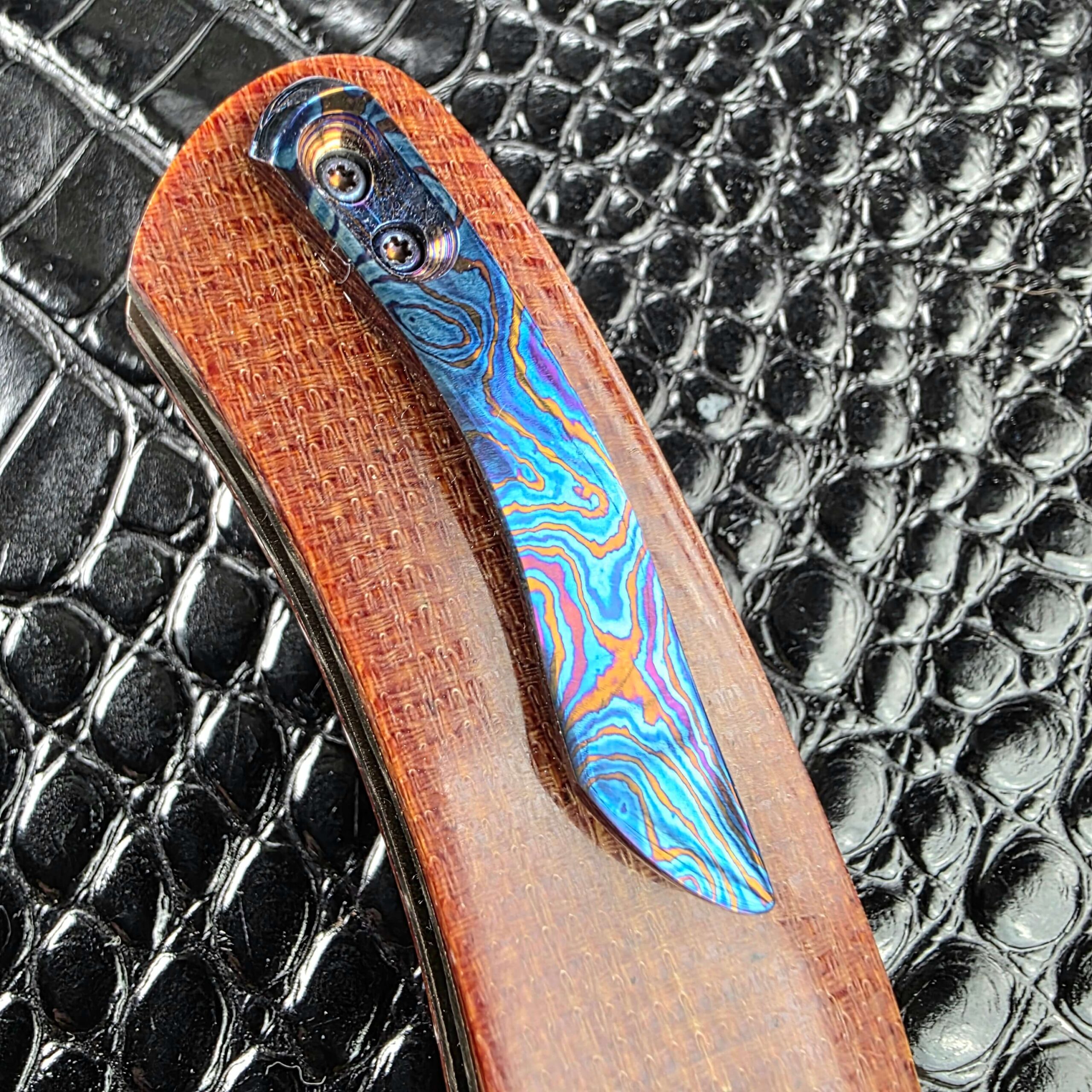 3D milled Timascus pocket clip on the Andriy Mozil Model 23-26