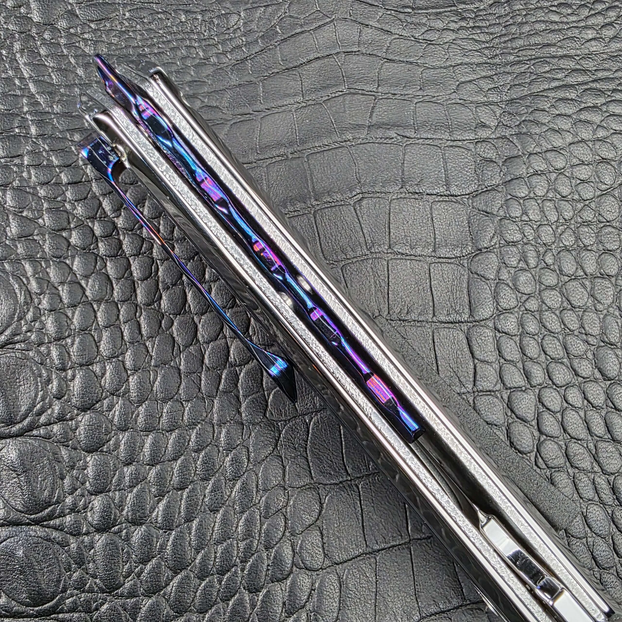 Spine view of the Dew Hara Kabuki showing the jimped Zircuti backbar