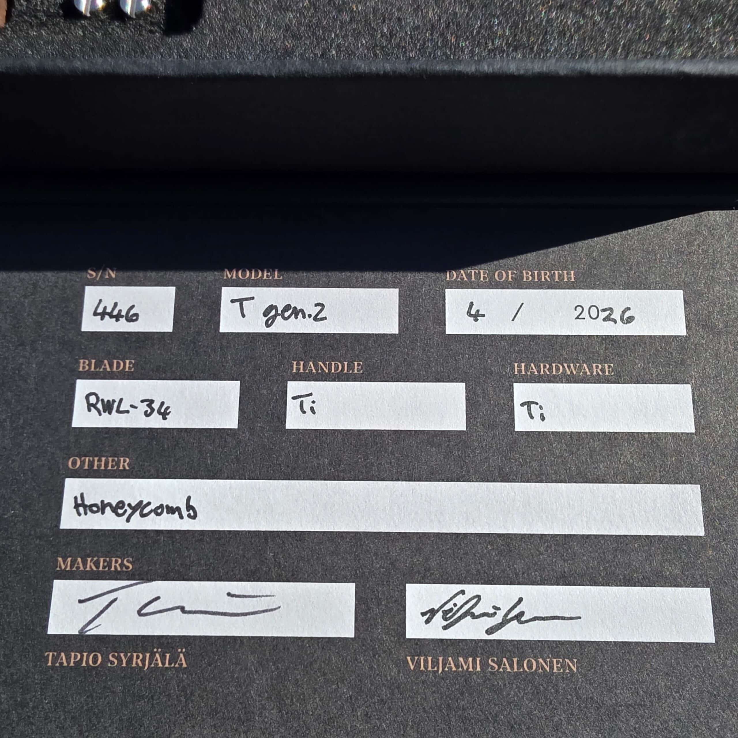 Hog House Certificate of Authenticity for serial 446, hand-signed by Tapio Syrjälä and Viljami Salonen