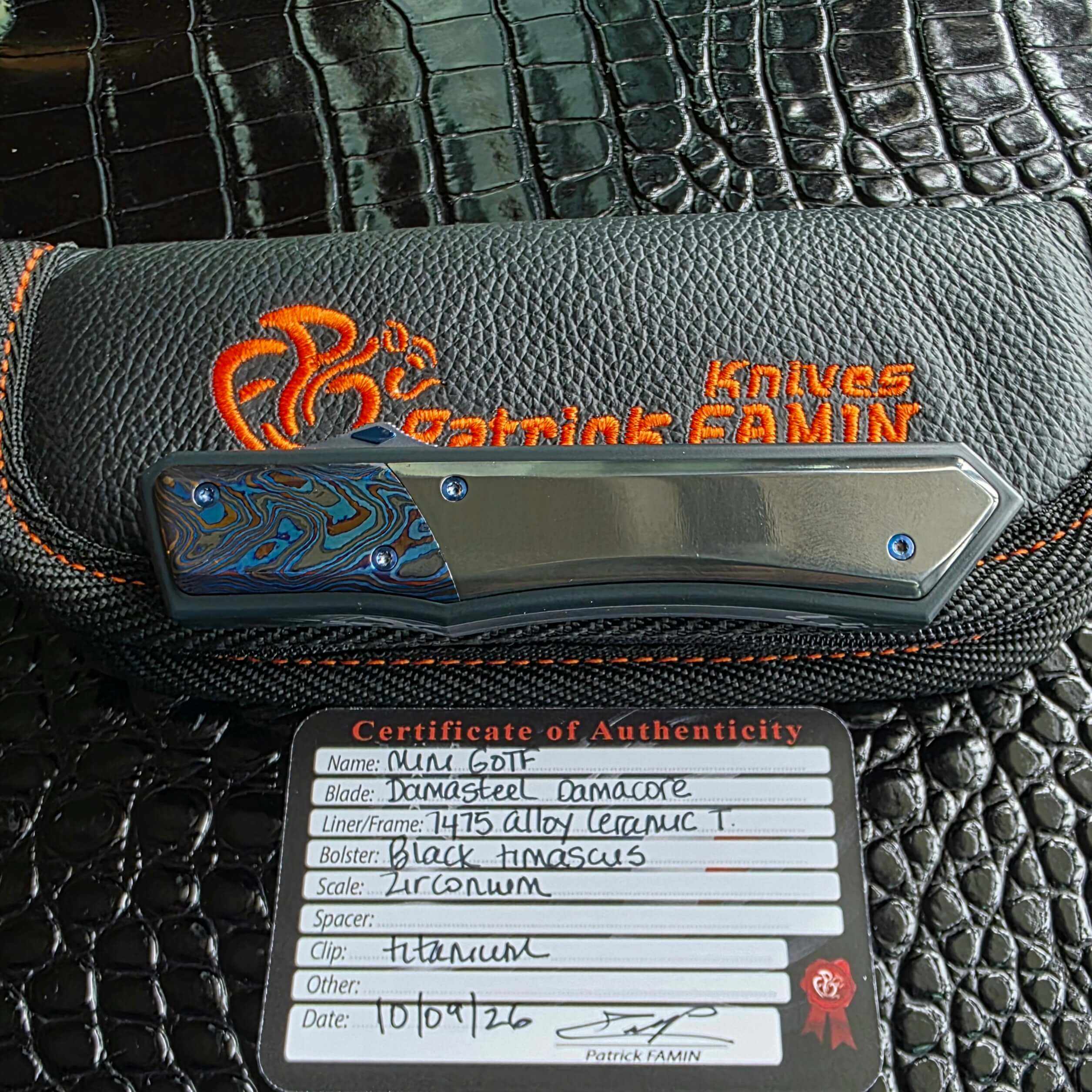Patrick Famin GOTF Mini with its original zippered pouch and hand-signed Certificate of Authenticity